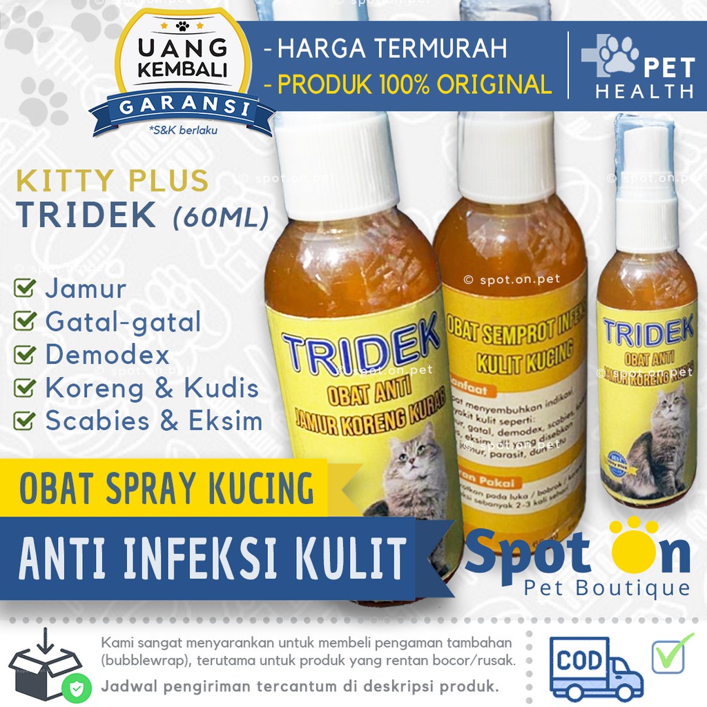 Obat Infeksi Kulit Kucing - Tridek Spray | Jamur Gatal Demodex Scabies Koreng | Scadix Kitty Plus