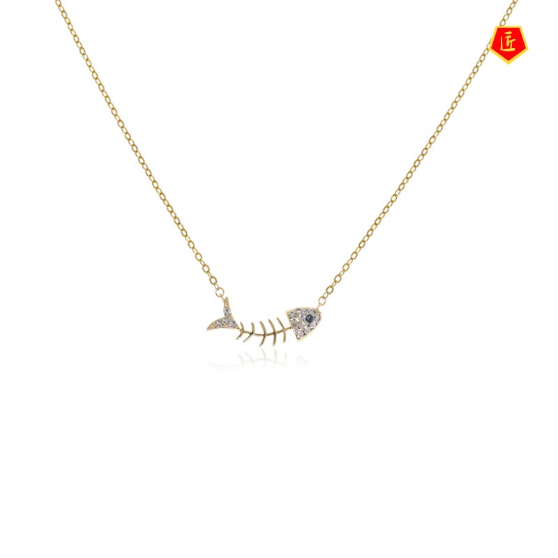 [Ready Stock]925 Silver Fishbone Necklace Korean Style Simple and Elegant