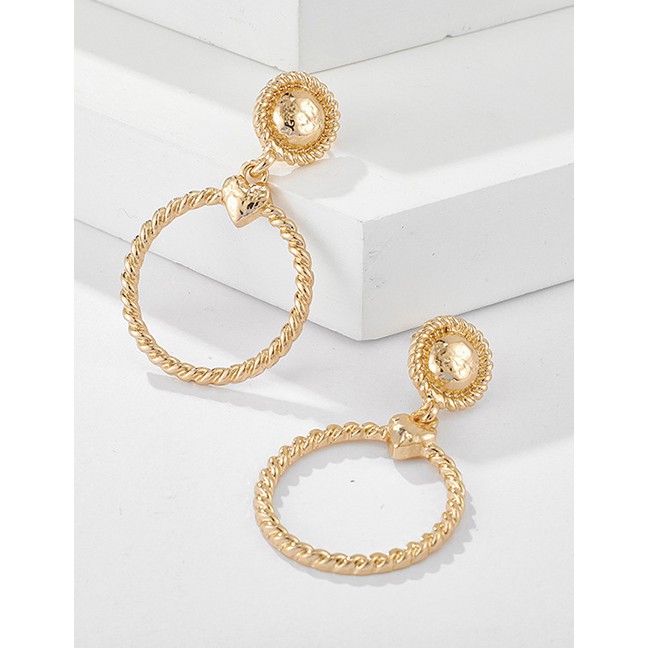 LRC Anting Tusuk Fashion Gold-plated Love Twist Circle Geometric Earrings D68169