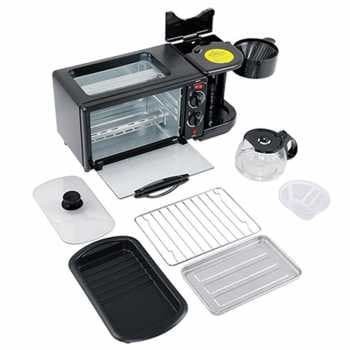 Oven Listrik 3in1 Mesin Kopi Grill Pan Breakfast Machine Toaster