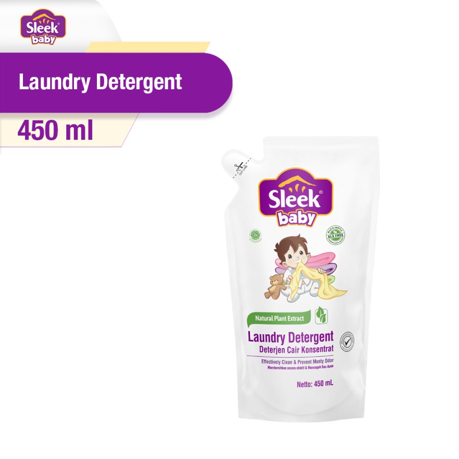 Sleek Baby Laundry Detergent Pouch 450ml / Deterjen Cair Untuk Bayi