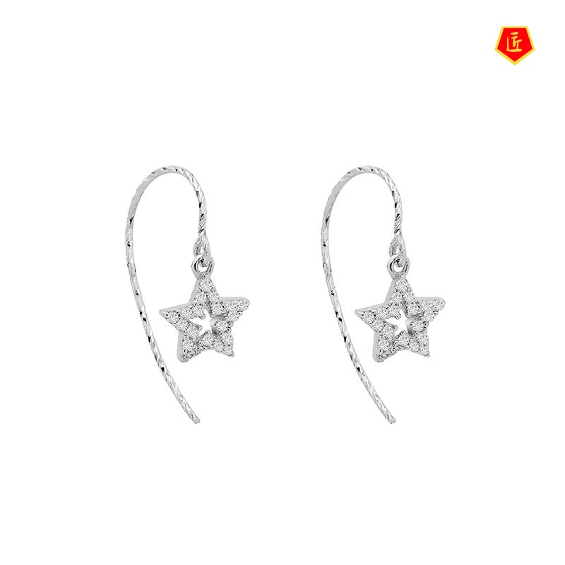 [Ready Stock]Temperamental Heart-Shaped Pentagram S925 Silver Short Earrings