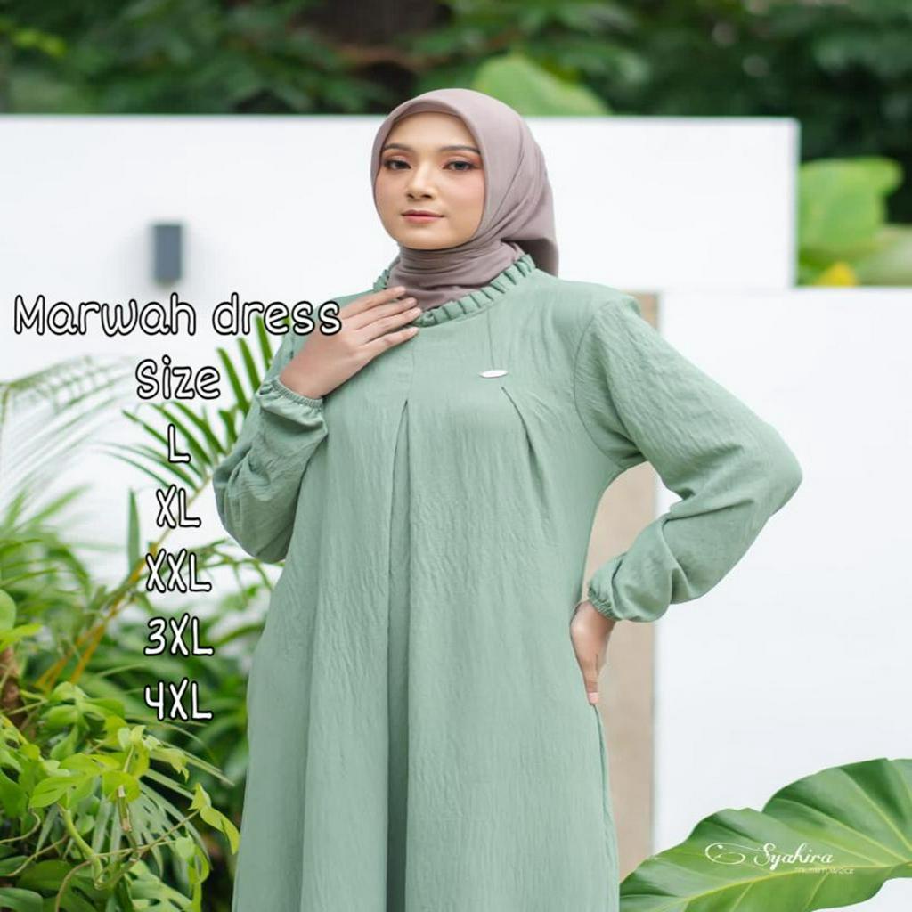 gamis terbaru 2023 lebaran wanita marwah drees ukuran L XL XXL 3XL 4XL bahan crincle airflow premium adem