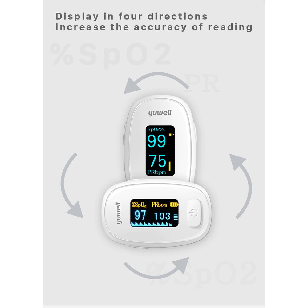 Yuwell Alat Pengukur Detak Jantung Kadar Oksigen Fingertip Pulse Oximeter C385YX306 PUTIH