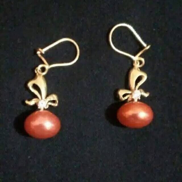 Anting perak asli sepuh emas mutiara asli lombok