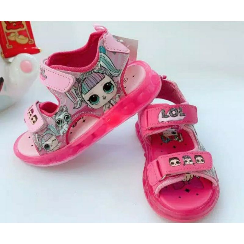 Sepatu Sandal Anak Perempuan LOL Import LED Nyala Lampu