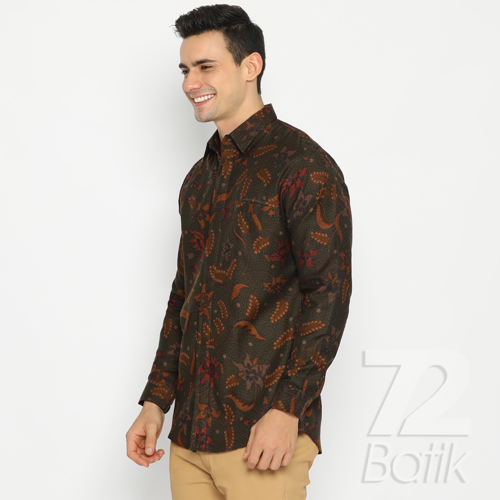 BATIK COUPLE MODERN Kemeja Rok Lilit Instan Batik Pria Lengan Panjang Premium Motif Elegant Warna Hijau Tua 721051 CAP 72