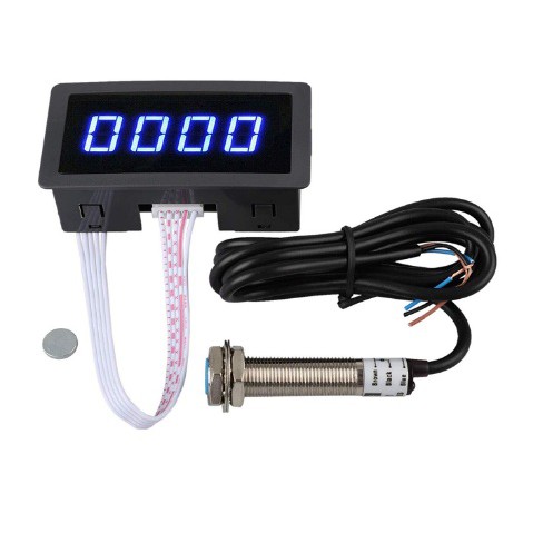 Digital 4 Digits Blue LED Tachometer RPM Speed Meter Include Hall Proximity Switch Sensor NPN And Ma