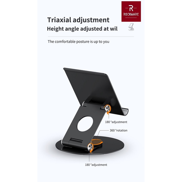 ROCKWARE RW-L08 - Aluminum Tablet Stand and Mobile Stand Bracket