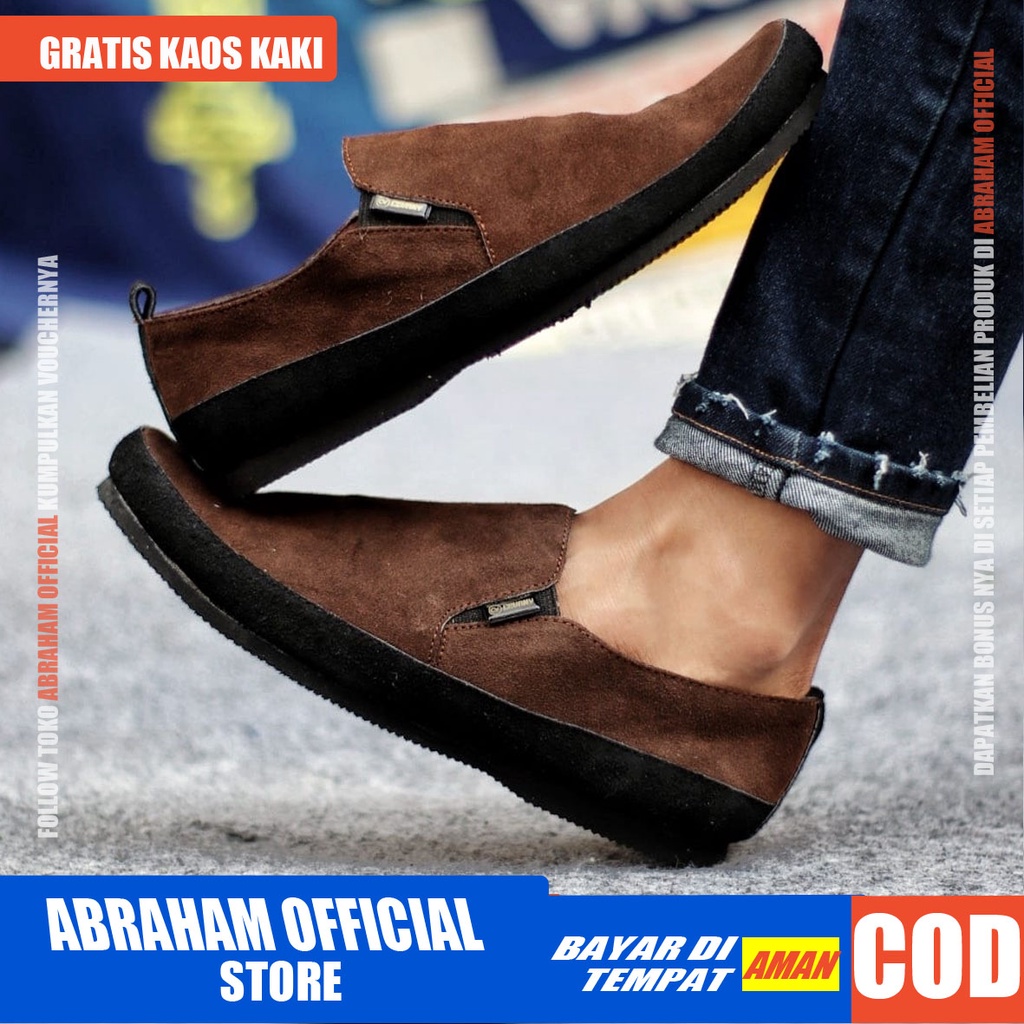 ABRAHAM Sepatu Casual Slip On Pria Kulit Asli Suede