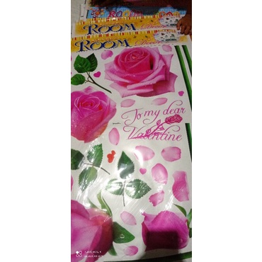 Wallsticker 3d bunga mawar pink/hiasan dinding/sticker dinding