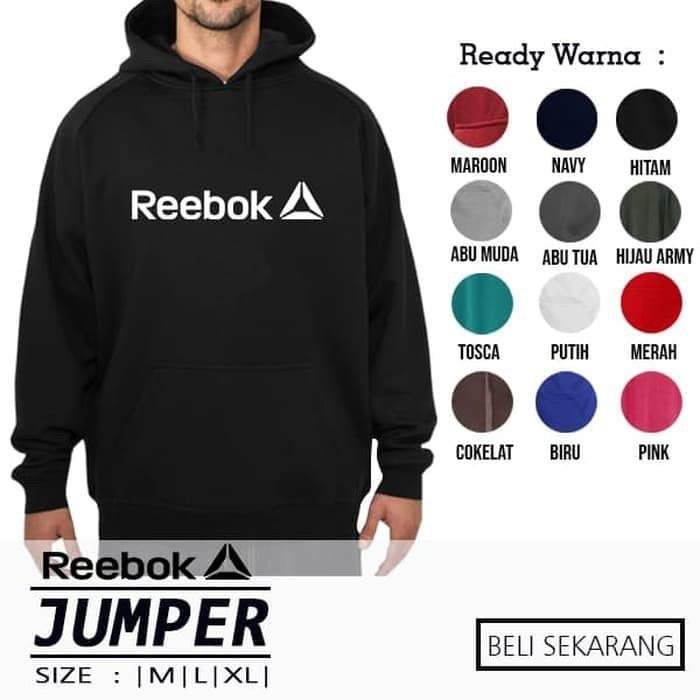 Jaket Sweeter Rebook Hoodie Jumper Pria Wanita All Colors Terlaris