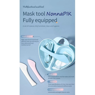 Mask Bowl Suit - Kotak Wadah Sendok Masker Set bentuk Hati 4in1