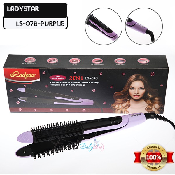 Catok Sisir Blow Ladystar Ls 078 2in1 Lurus , Kriting-ungu