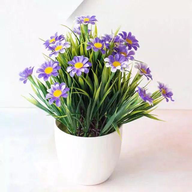 NM352 Bunga plastik / pajangan bunga Artificial / motif Daisy/Vas Bulat-Biru