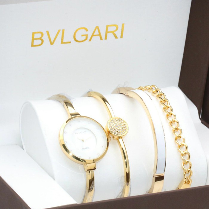 Jam Tangan Wanita / Jam Tangan Cewek Bvlgari Set Stainless Gold