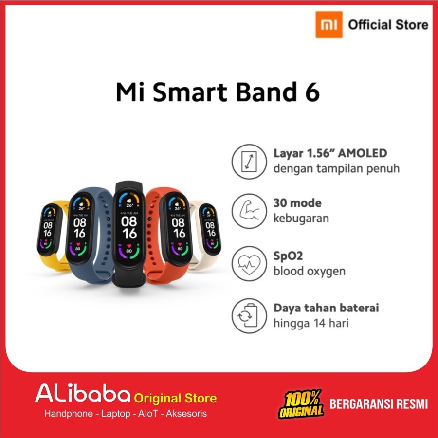 Jual Xiaomi Official Mi Smart Band 6 Layar AMOLED 1,56" Smartwatch ...