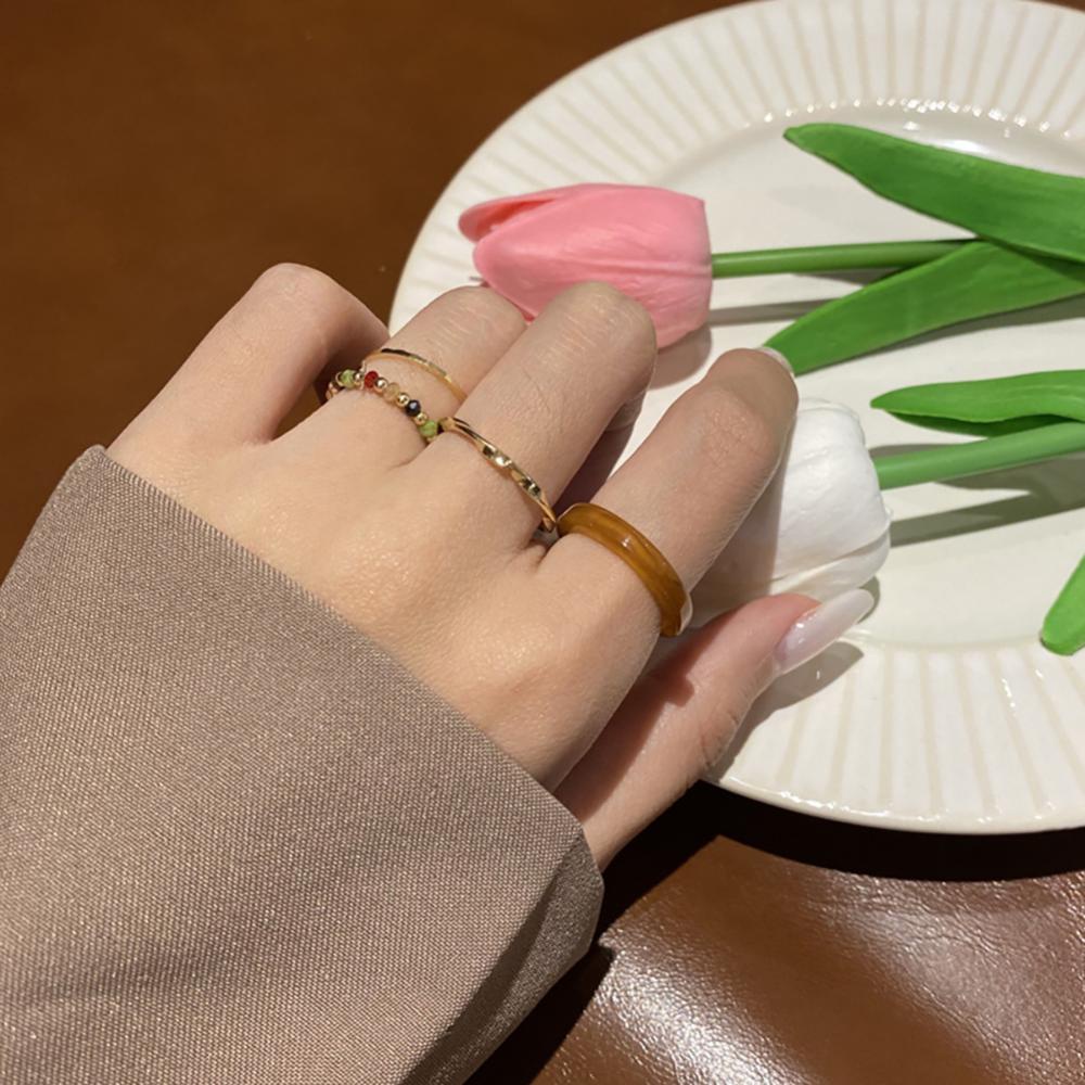 Timekey 4pcs / set Cincin Manik Resin Gaya Vintage Untuk Wanita R4Y3