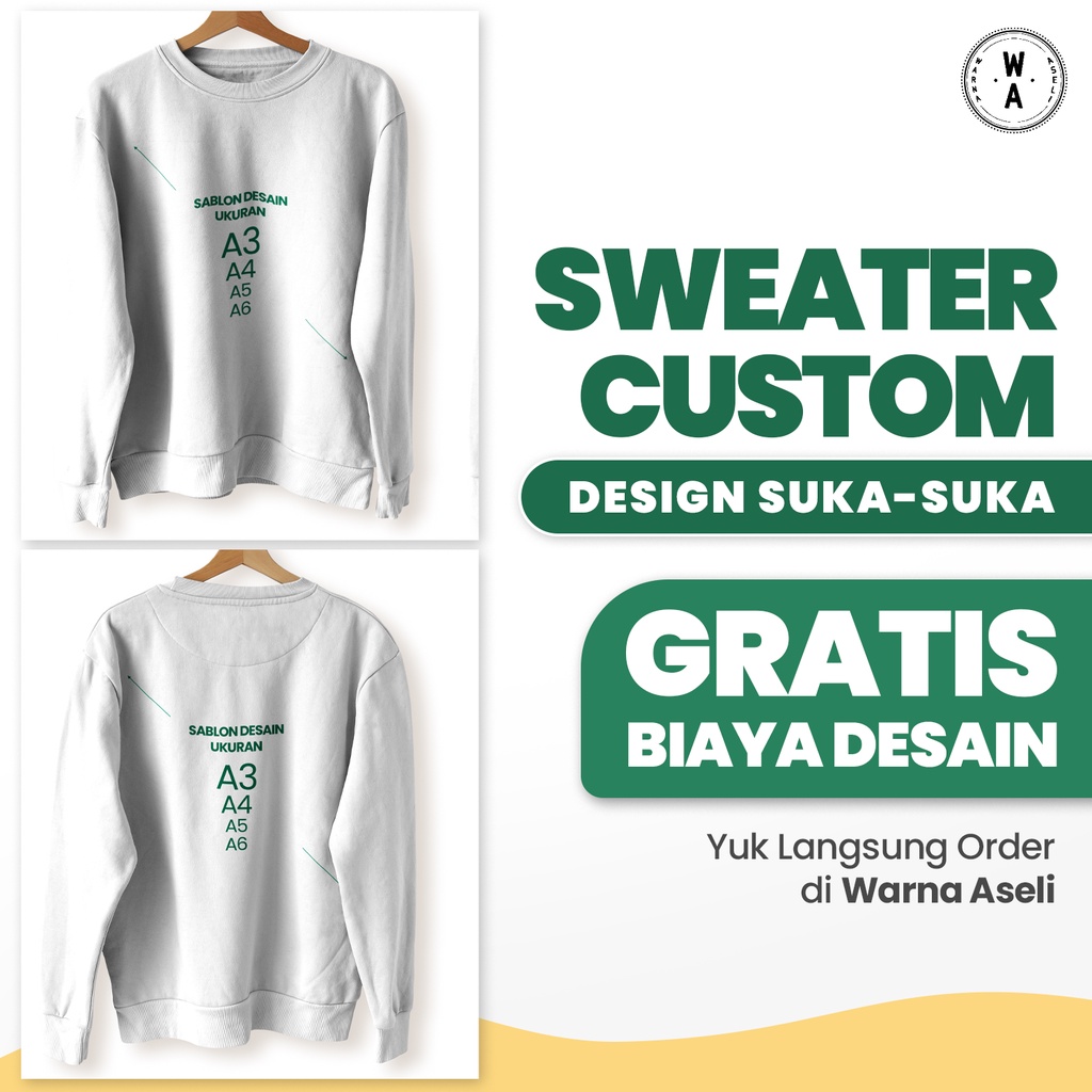 Sweater Crewneck Custom Sablon DTF Free Desain Sesukamu bisa Sablon foto Custom Nama, Sablon Satuan,