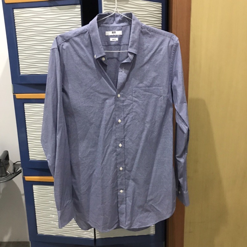 Kemeja pria lengan panjang motif kotak Uniqlo size L