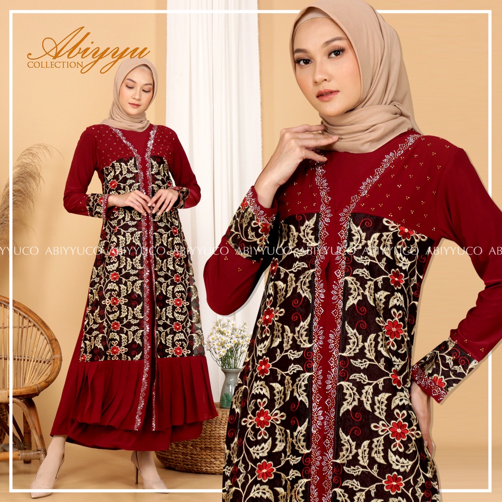 Abiyyuco TA9008 | Abaya Turkey Mewah Hitam dan Warna / Abaya Turki,  Bahan Jersey dan Ceruty,  Bordir Renda dan Mote Swarovsky | TA9008