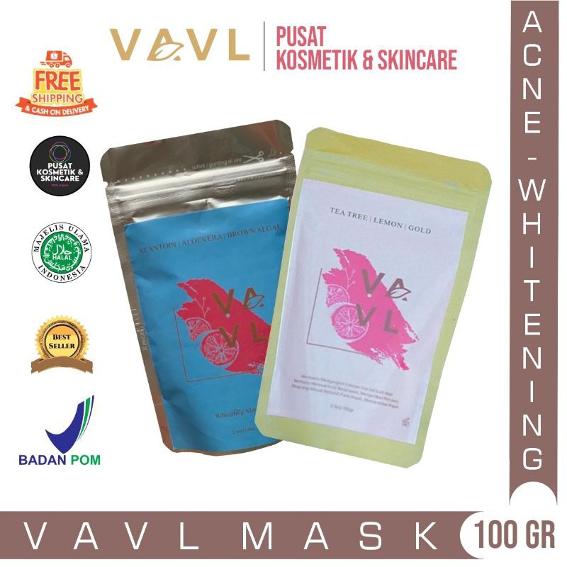 [FREE GIFT] MASKER VAVL MASKER ACNE &amp; WHITENING 100% ORGANIK 100 GRAM