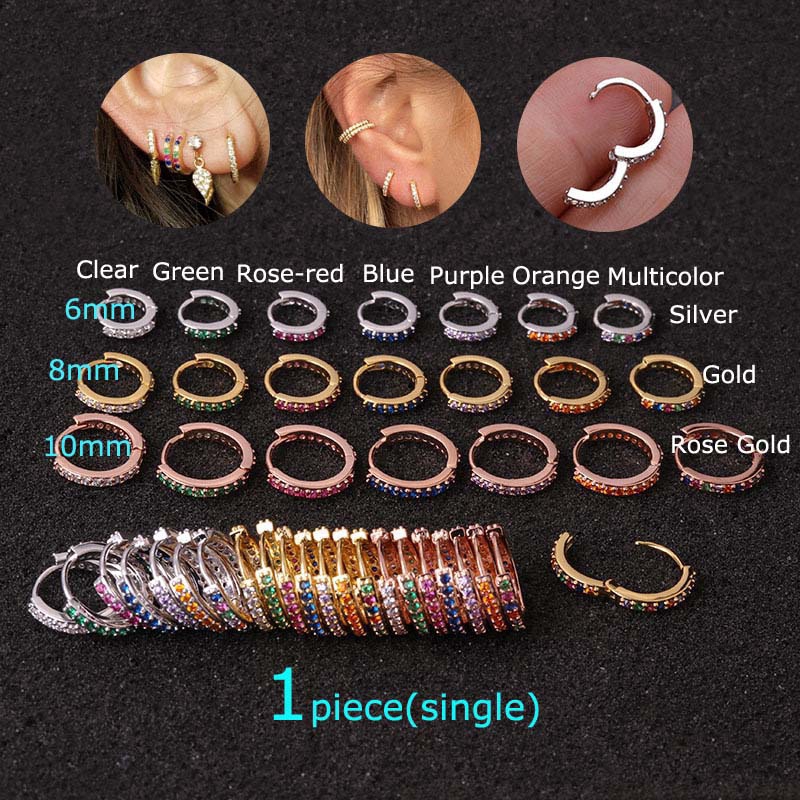 1piece copper Small Hoop Earrings for Auricle Pinna Conch Rook Tragus Lobe Helix Ear Piercing 6-10mm