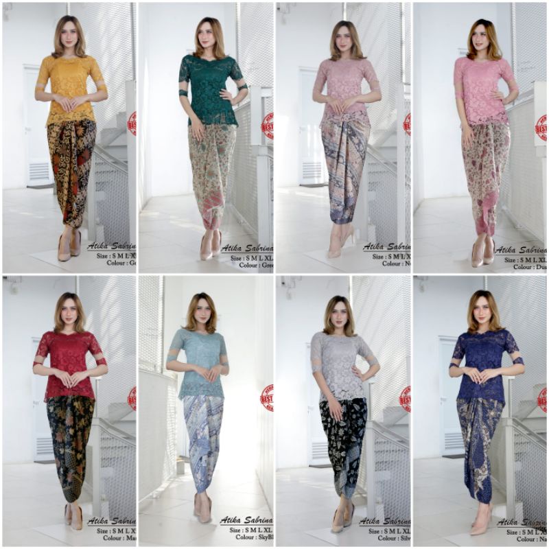 MODEL BARU SETELAN KEBAYA MODERN ATIKA SABRINA KURUNG BROKAT MIX TILE KANCING BELAKANG +ROK LILIT SI