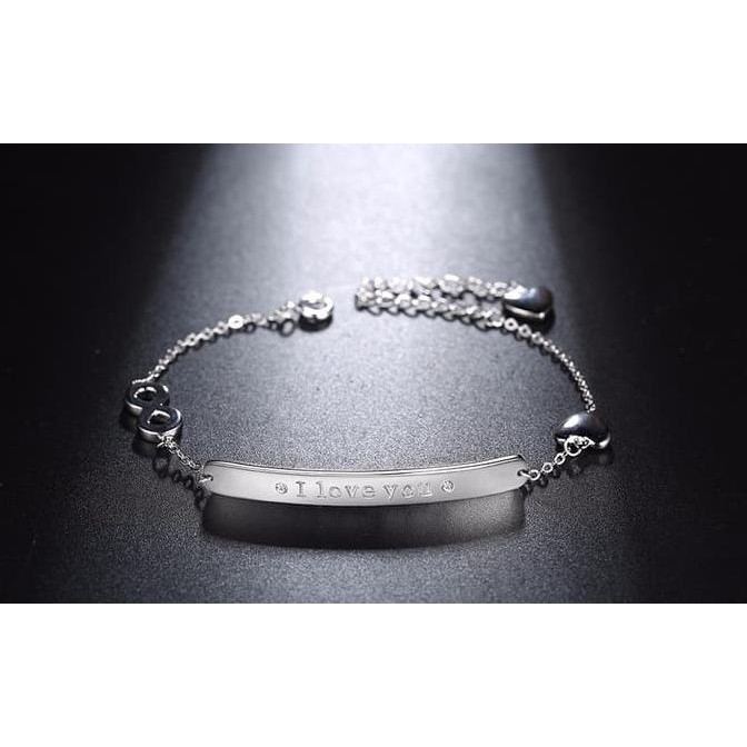 promo Gelang Lapis Emas Putih I Love You Charm Hati Infinity Love - BB045