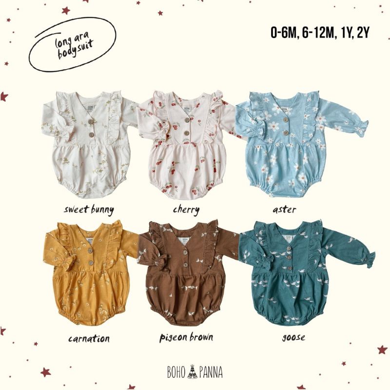 BohoBaby LONG ARA BODYSUIT / BohoPanna BODYSUIT Lengan Panjang Boho Jumper Panjang Bayi 0-12m NEW