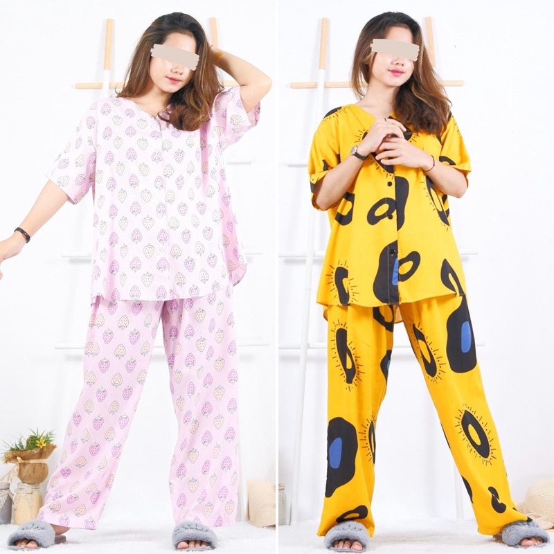 Laluna Set  Babydoll Rayon Motif Pajamas Set Rayon One Set Rayon