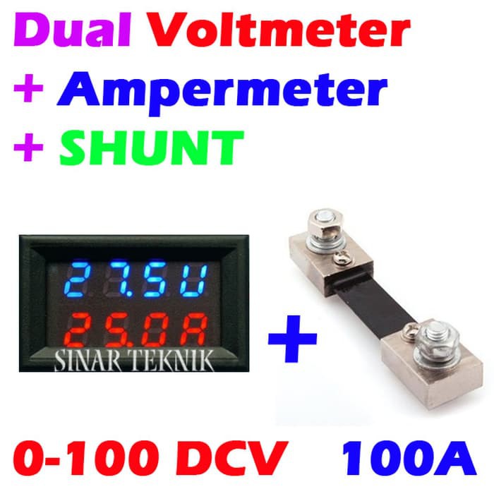 +Shunt Dual Voltmeter + Ampermeter + Frame @ 0.28&quot; 0-100DCV + 100A