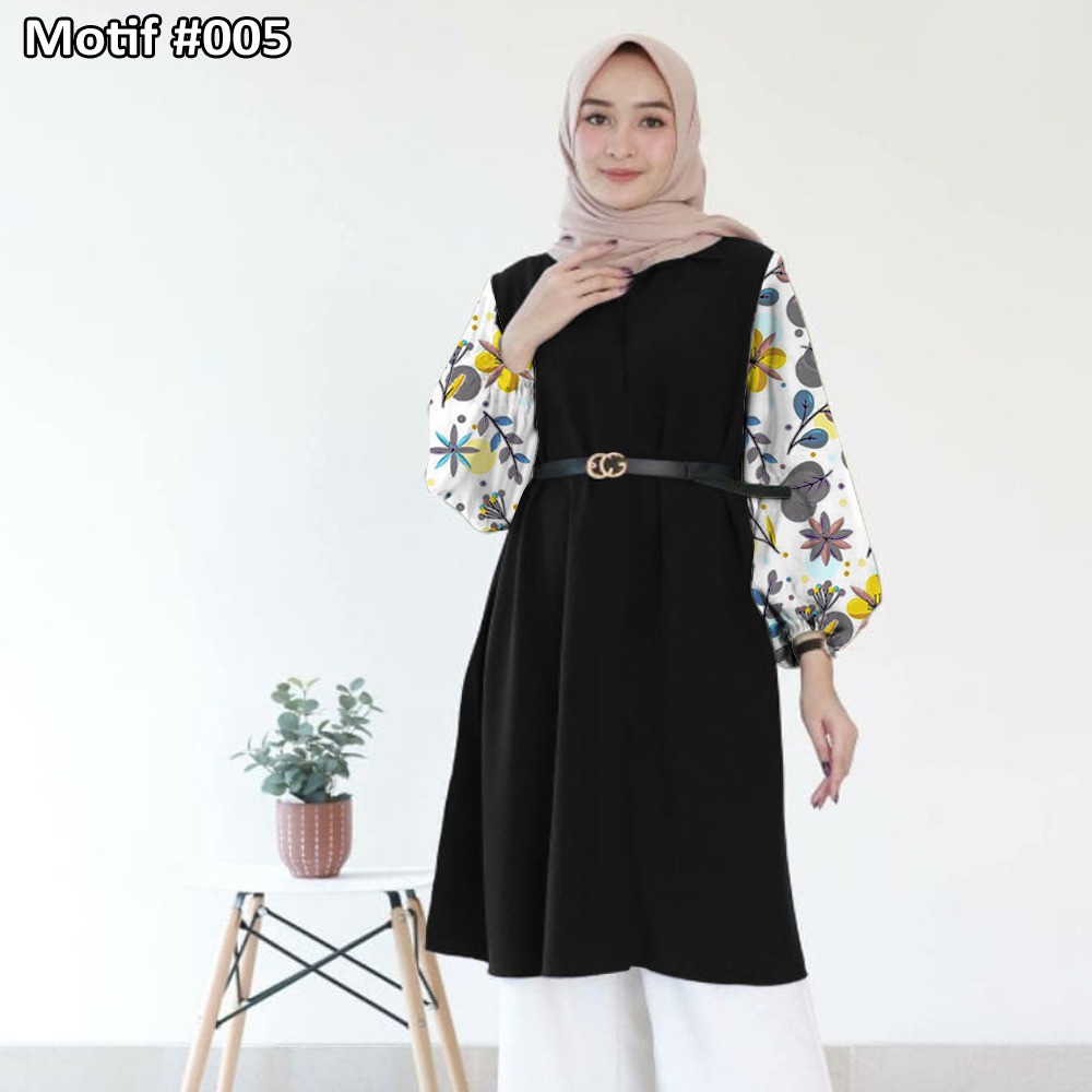 Tunik Jumbo - Gamis Wanita Kekinian - Baju Atasan Wanita - Bungaz Motif Gabungan - Lexoir-Bungaz 005 Hitam
