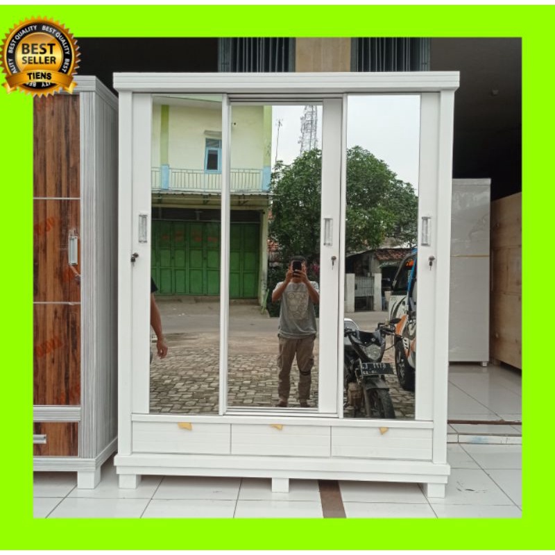 lemari baju 3 pintu minimalis full kaca cermin