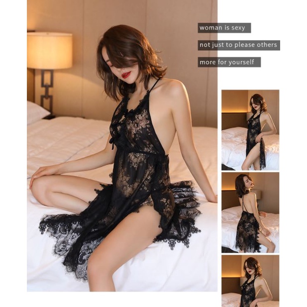 BV.ID BT398  Lingerie Transparan Brukat Seksi Lingeri Baju Tidur Pakaian Seksi Wanita Import