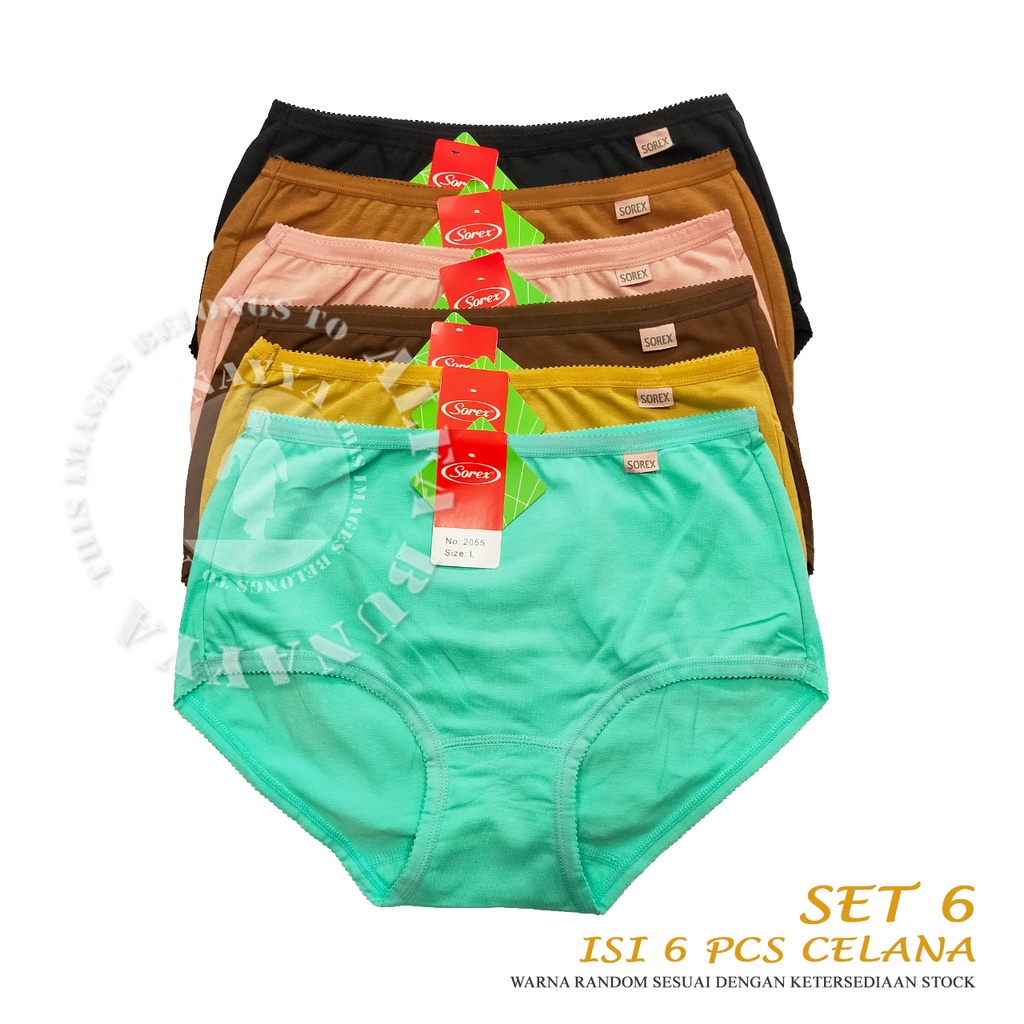 6 Pcs Celana Dalam Wanita SOREX 2055 - MAXY Cutting - Anti Slip Basic Panty CD Underwear - Pakaian Dalam Wanita Katun Cotton