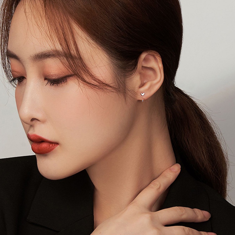 Anting Sterling Silver S999 Bentuk Hati Gaya Korea Untuk Wanita