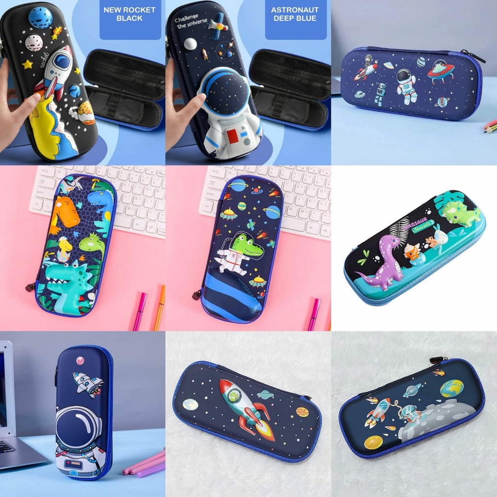 Kotak Pensil 3D Astronot Rocket Dinosaurus Motif Cowo Kotak pensil 3D timbul tempat pensil Pencil Case Motif Cowo kado ultah anak cwo