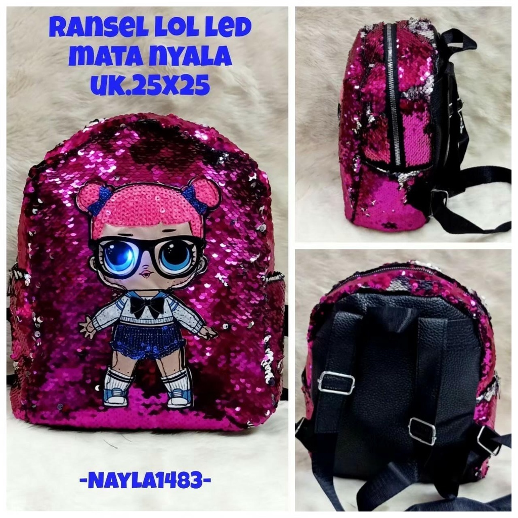 Tas Ransel Sequin LOL Led Anak Perempuan Premium / Ransel LOL Nyala / Tas Sekolah LOL LED Anak Perempuan Tk Sd