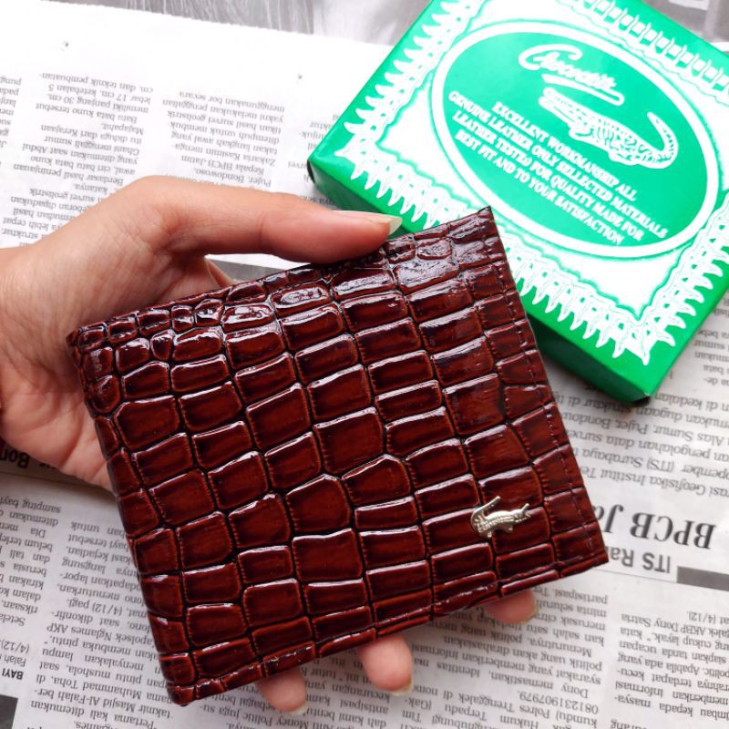 Dompet Pria Murah Cowok Pendek Lipat Motif Buaya Coklat Fashion