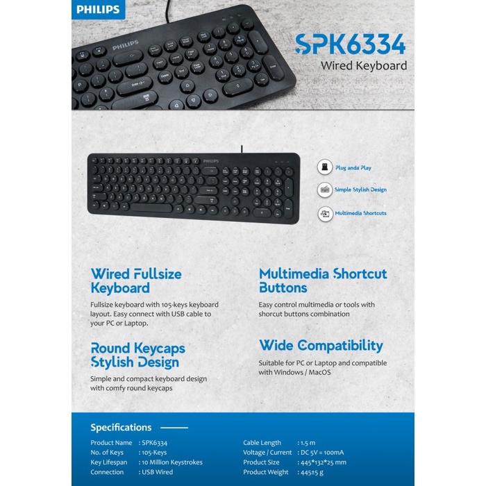 Keyboard Wired K334 USB K-334 Stylish Design Kabel