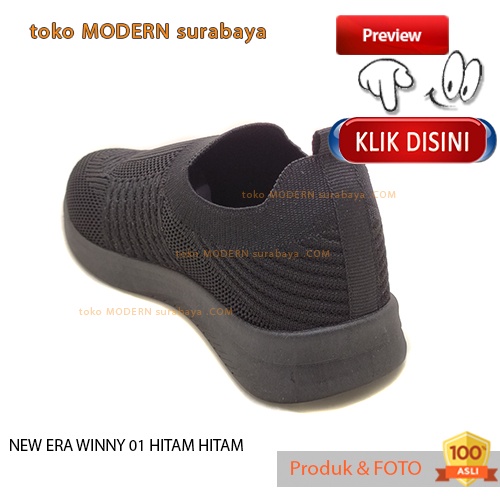 Sepatu anak casual slip on kain rajut NEW ERA WINNY 01 HITAM HITAM