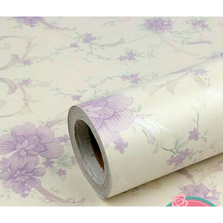 PROMO WPS611 WALLPAPER STICKER 45CMX5M PURPLE FLOWER Impor NEW TKM