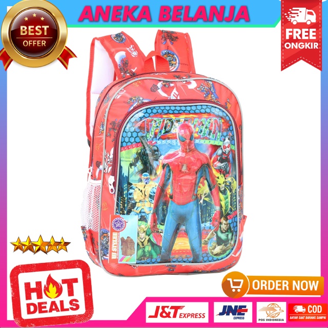 Tas Sekolah Anak Cowok Motif Lampu Spiderman Warna Merah Lucu Imut Berkualitas Multifungsi Ekonomis