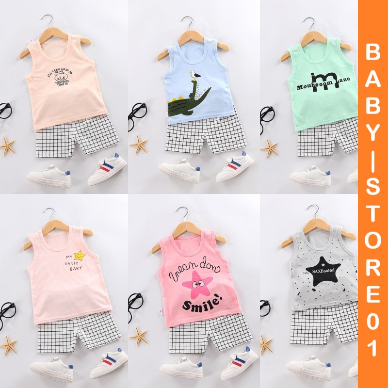 BABYSTORE01 - CCA SETELAN ANAK 0-3 TAHUN SETELAN BAYI PIYAMA BAYI BAJU TANPA LENGAN DAN CELANA PENDEK