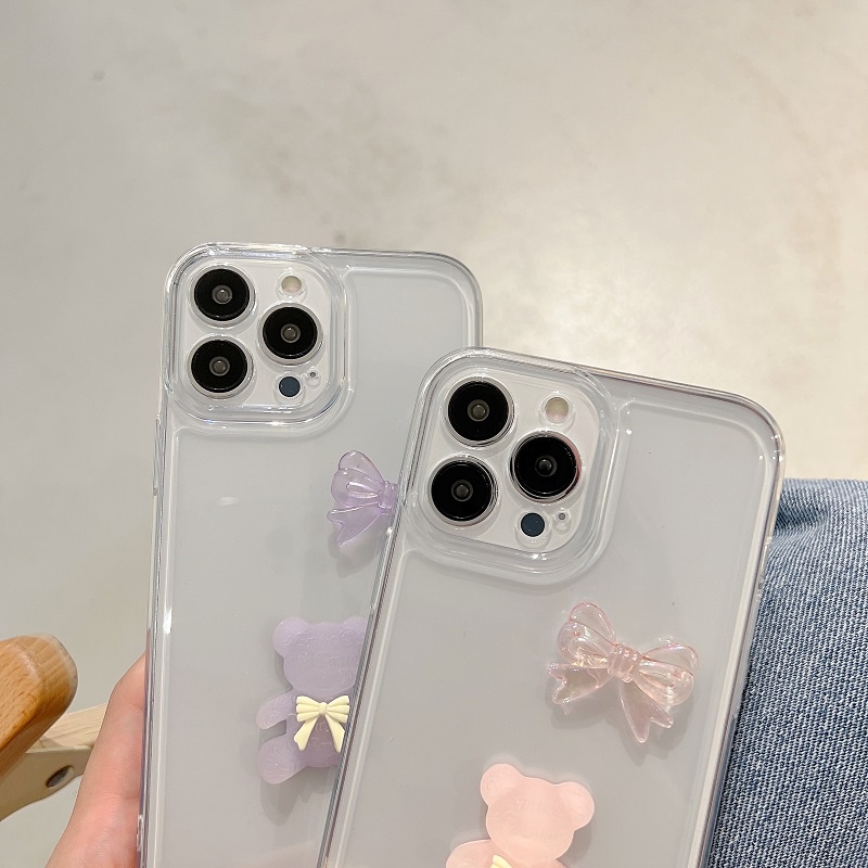 Casing iPhone 13 12 11 Pro MAX X XR XS MAX 7 8 Plus Transparan Motif Beruang Kecil