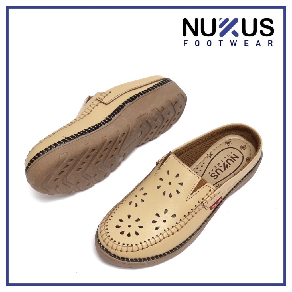 Nukus Sandal Selop Wanita Kulit Sapi Asli Coklat Krem - SL R02