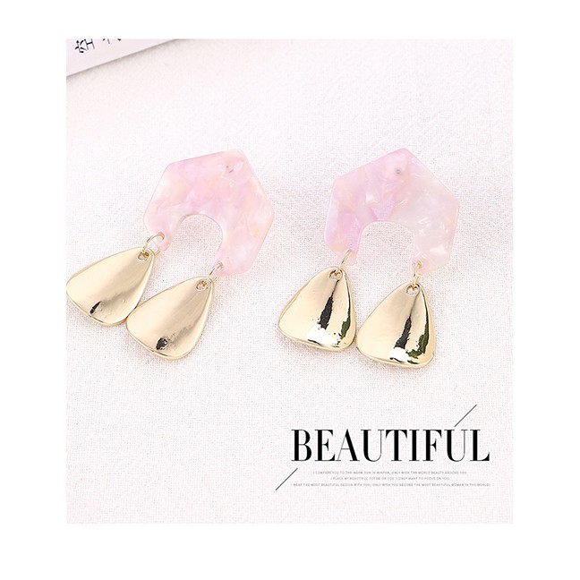 LRC Anting Tusuk Fashion White Geometric Metal Earrings Y6128X