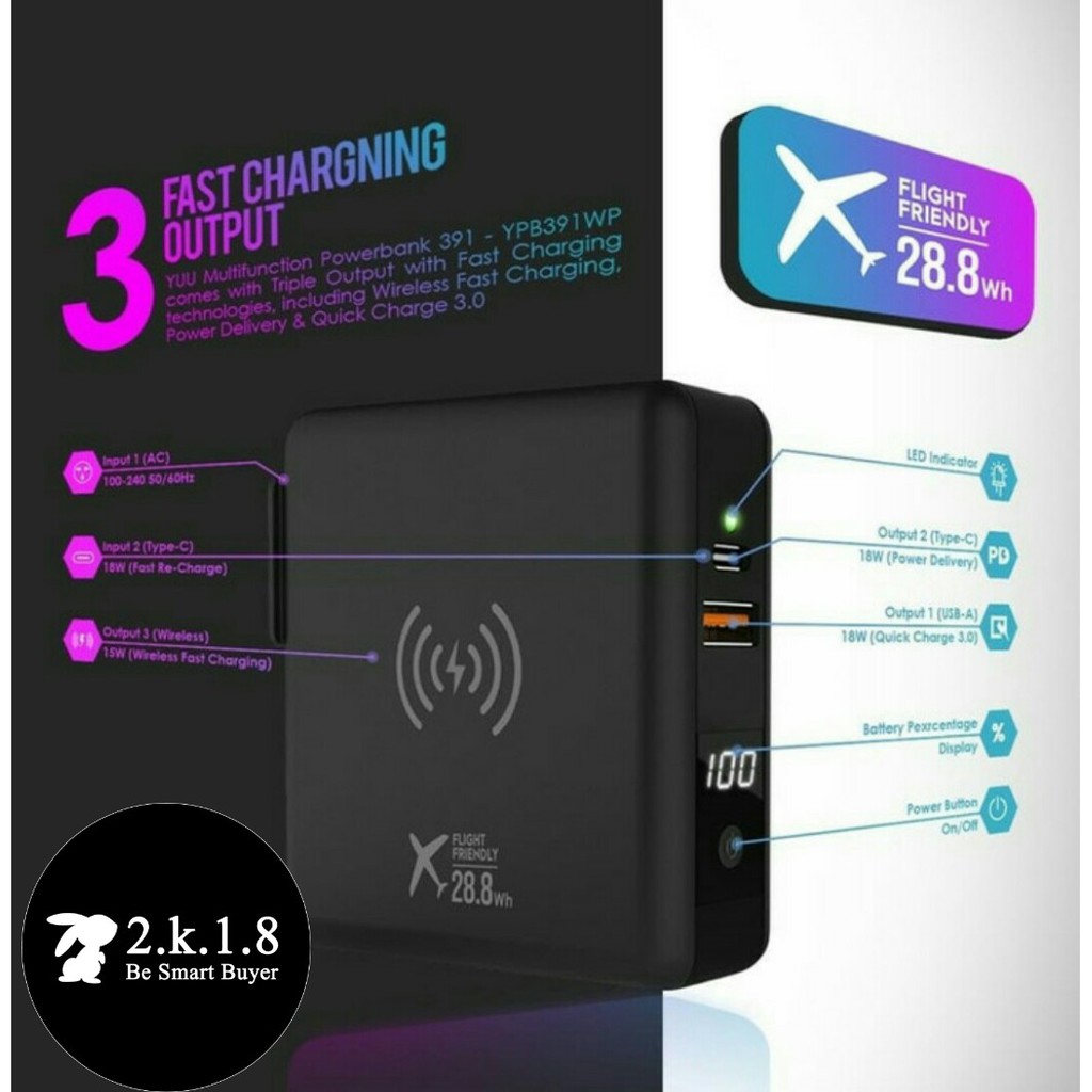 [2k18] YUU Multifunctional PowerBank Wireless Quick Charger 3.0 - YPB391WP