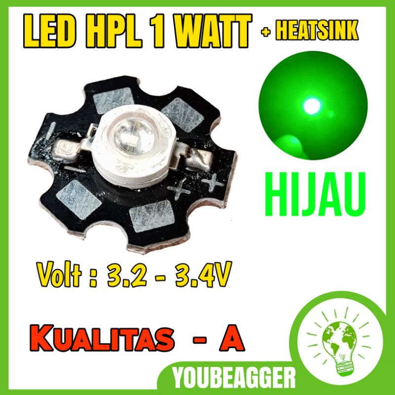 LED HPL 1 Watt Hijau green + Heatsink